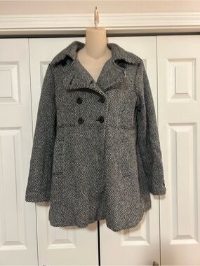 Vintage Guess Womens Gray Tweed Double-Breasted Peacoat